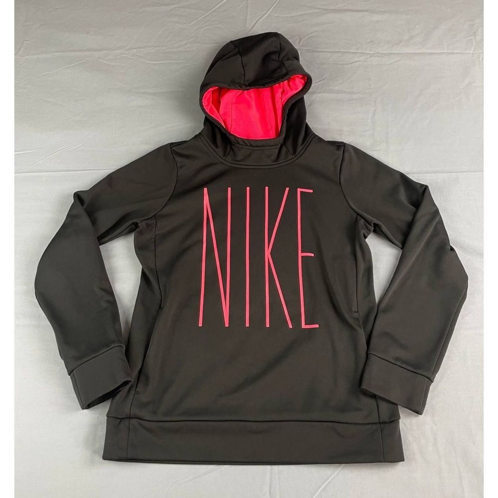 Nike Dri Fit Girl's Hooded Pullover Sweatshirt Black Pink Size XL Logo Active